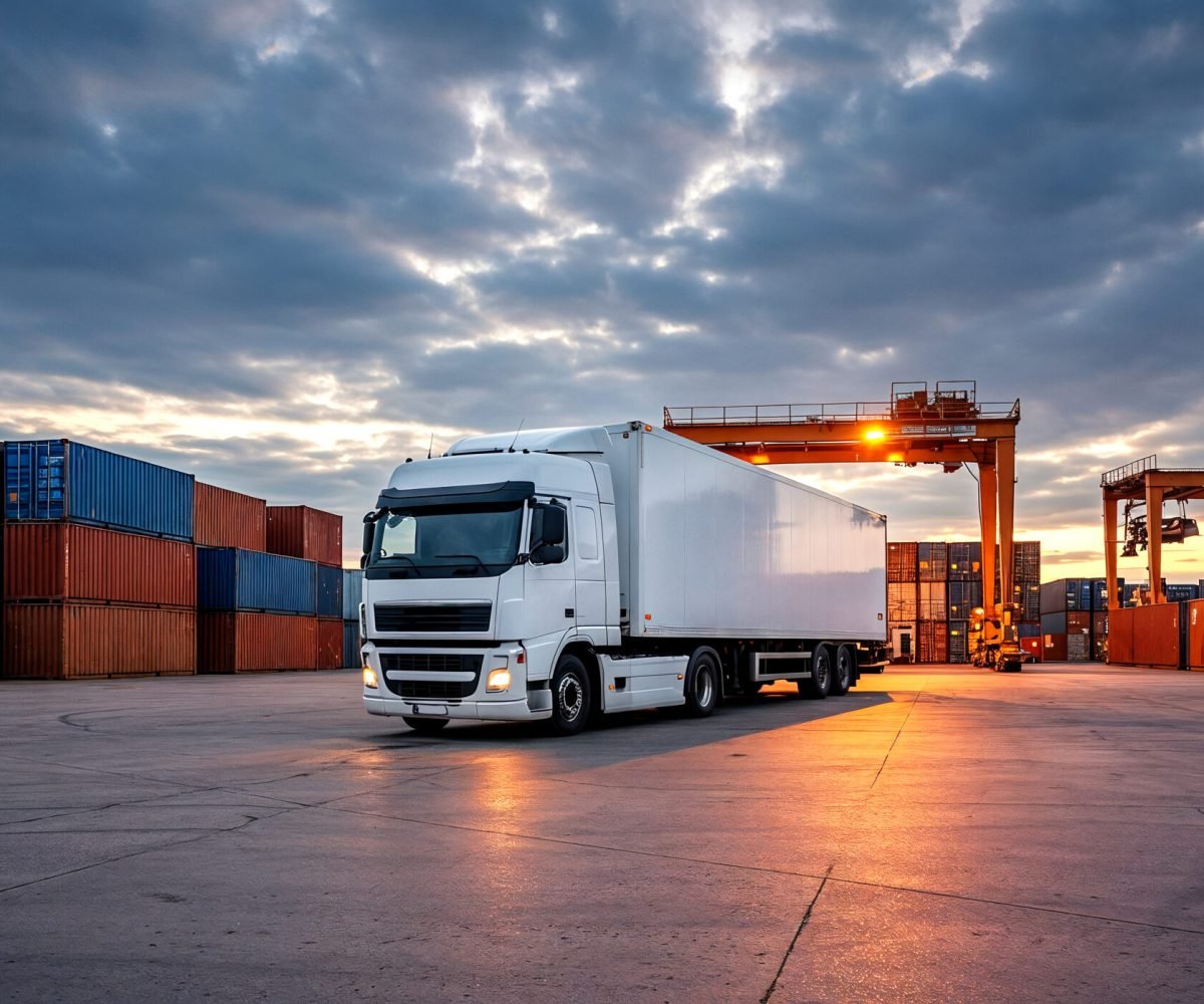 semi-truck-port-sunset